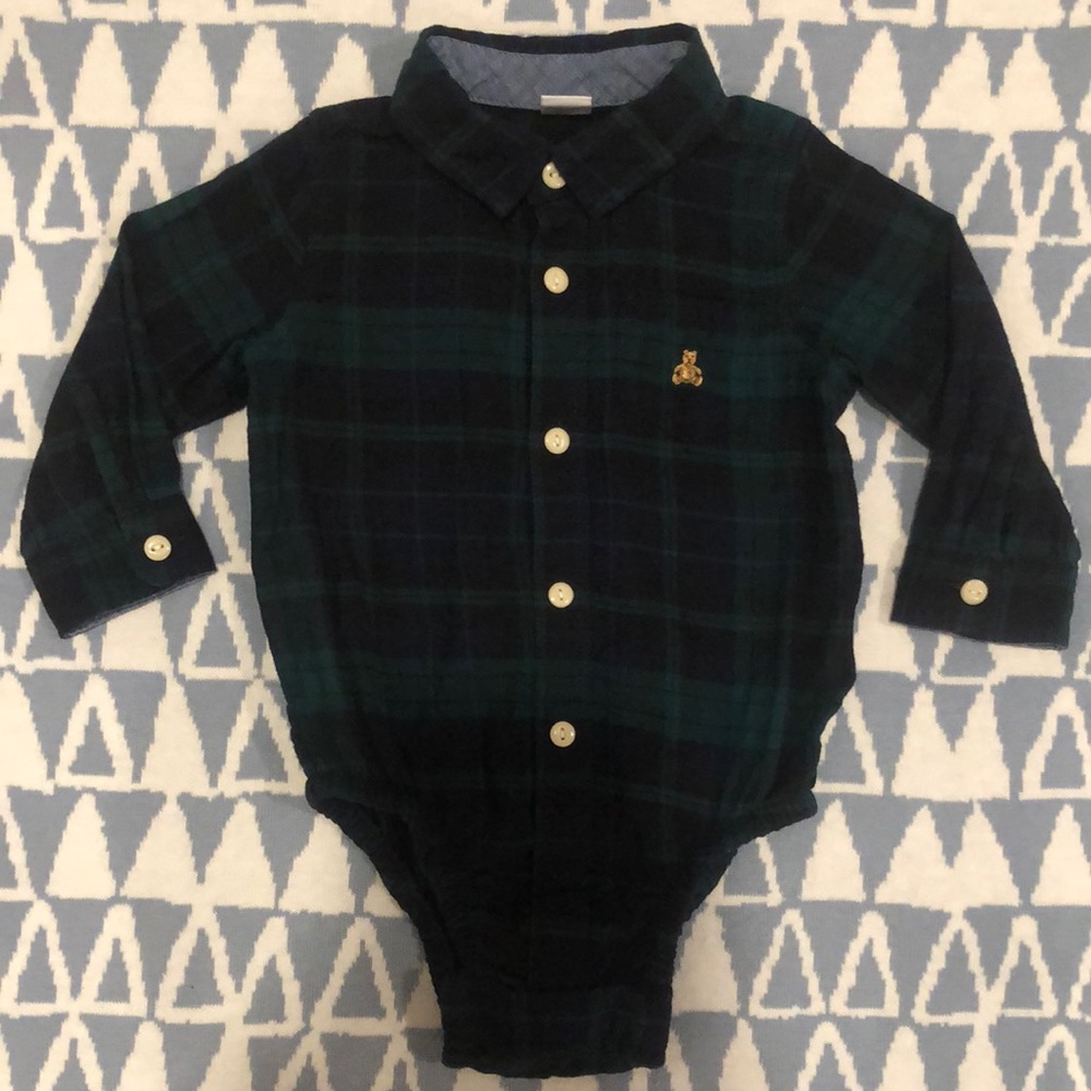 EUC Baby Gap blue green plaid button down shirt